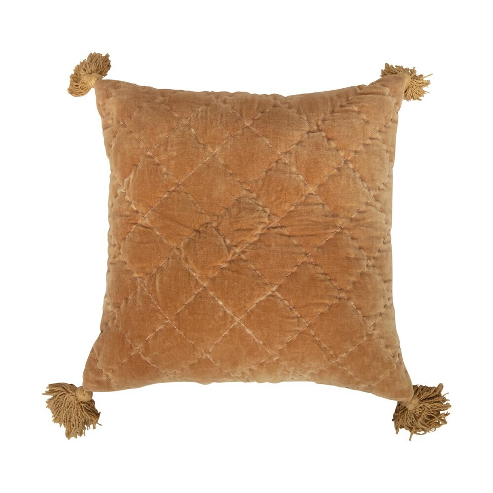 Vivian Cotton Velvet Pillow W/ Tassels, Saffron 20"