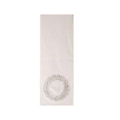 Appliqued Wreath Table Runner, Ivory 72x14