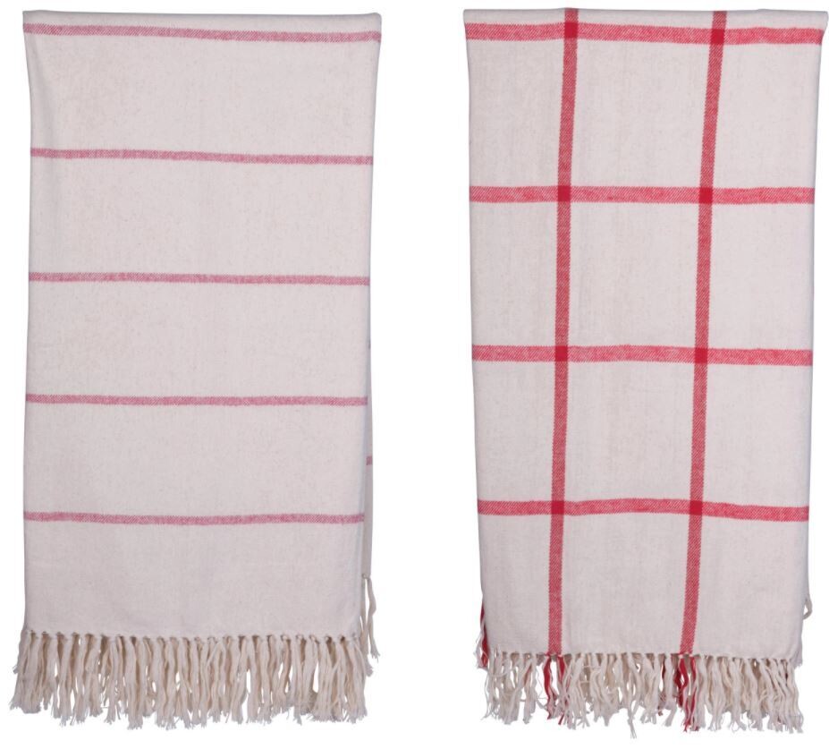 Brushed Cotton Throw Red & Ivory