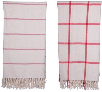 Brushed Cotton Throw Red & Ivory