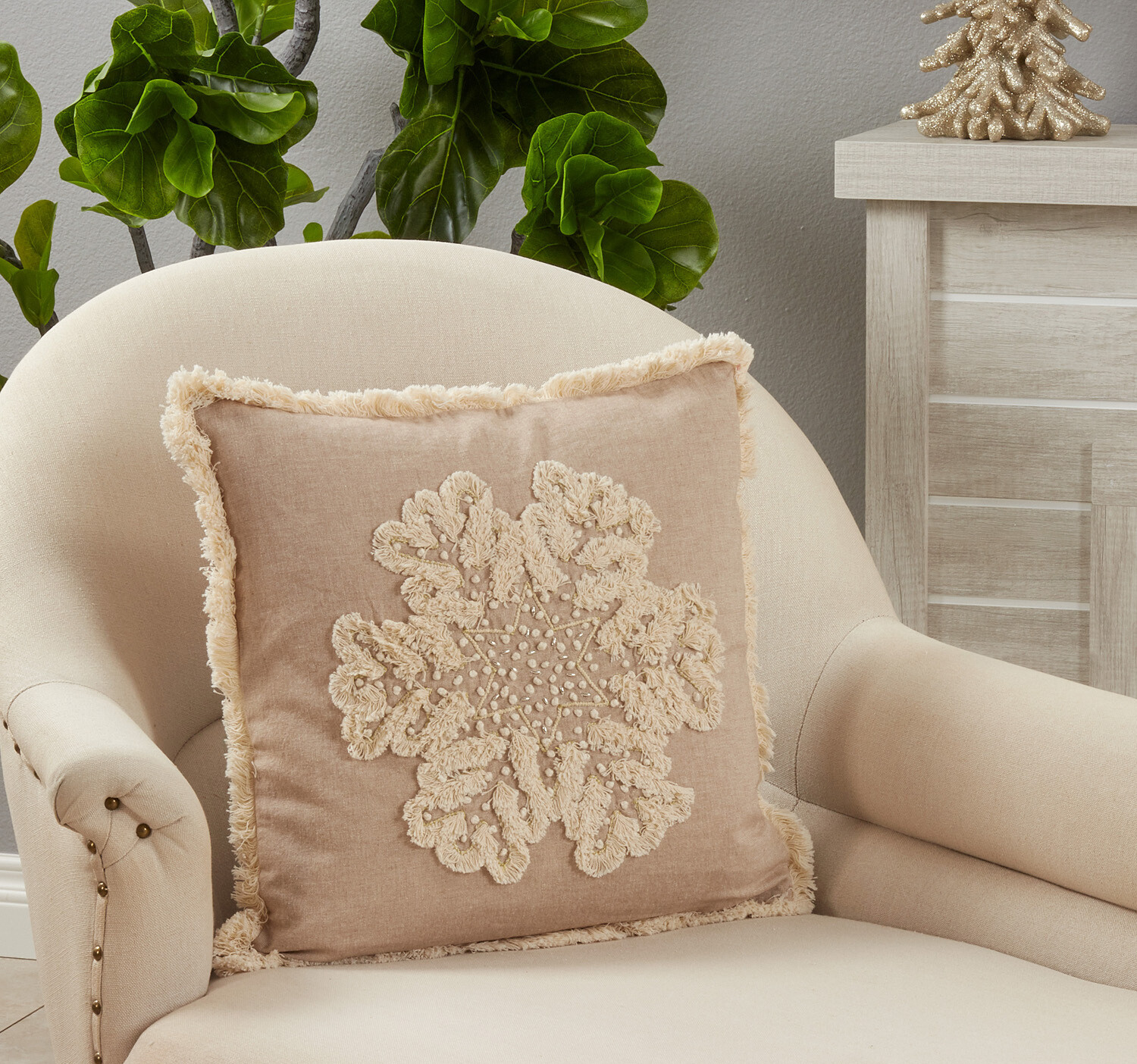 Embroidered Snowflake Pillow, 18"