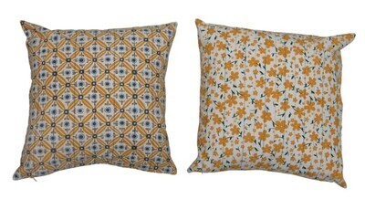 Cotton Floral Pillow W/ Kantha Stitch, 18"