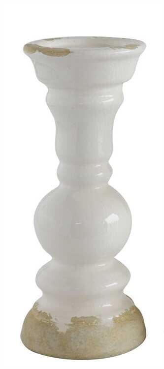 White Stoneware Candle Holder, 12"