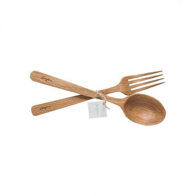 Oak Wood Spoon & Fork Set