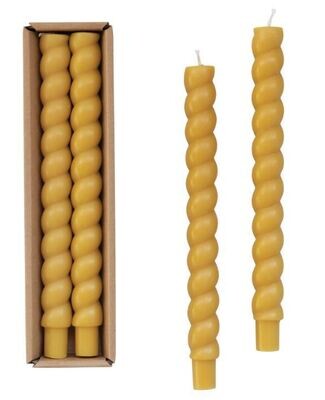 Yellow Twisted Taper Candles, Set Of 2