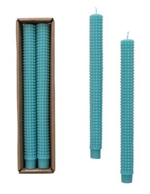 Turquoise Hobnail Taper Candle, Set Of 2