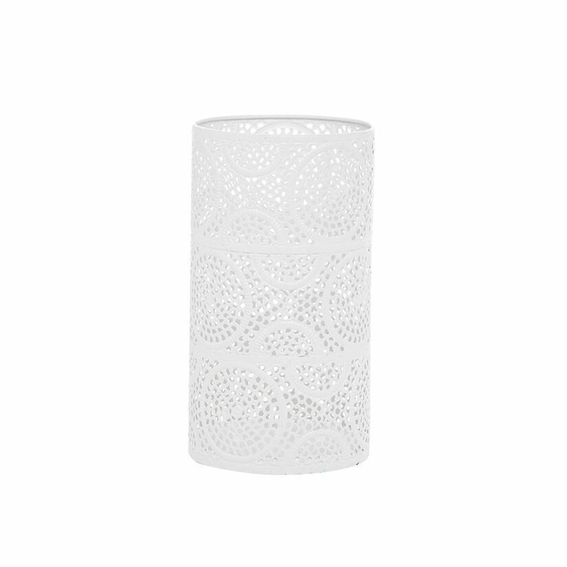 White Scrollwork Pillar Candle Holder Medium