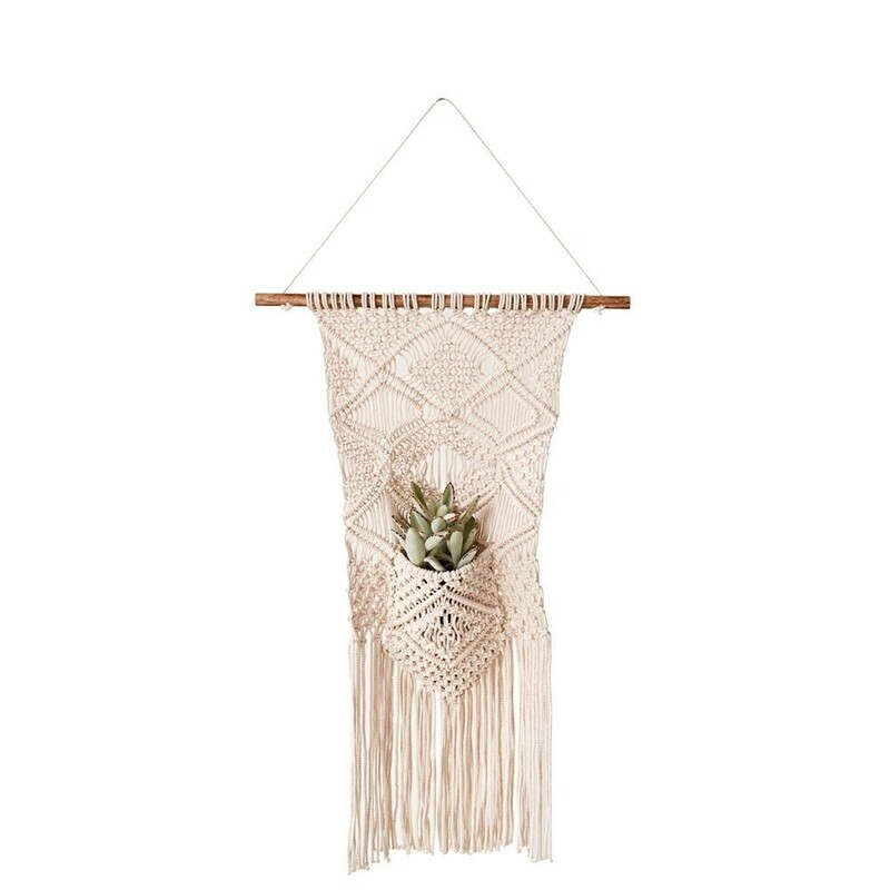 Cotton Macrame Wall Hanging W/ Pocket