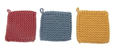 8" Square Cotton Crocheted Potholder, Midtones