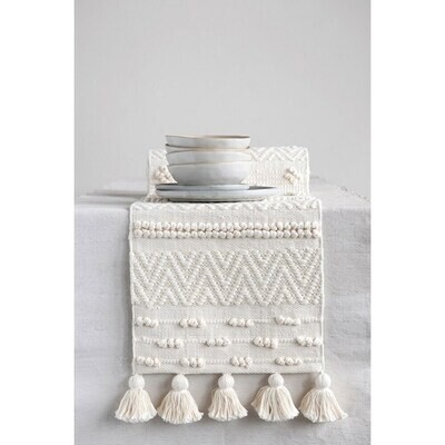 Boho Metallic Table Runner, Ivory