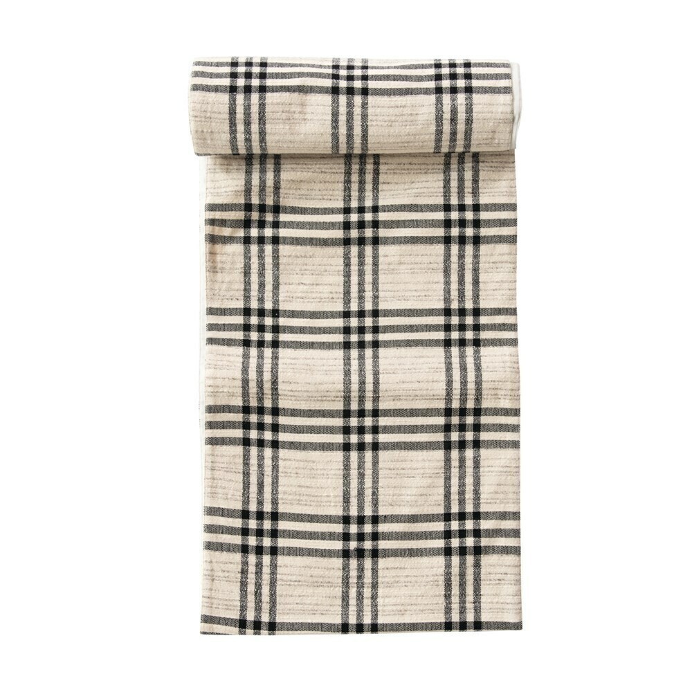 Plaid Table runner, 108&quot;, Black/ Natural