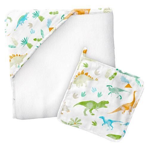 Hooded Towel &amp; Washcloth Set, Dinosaur