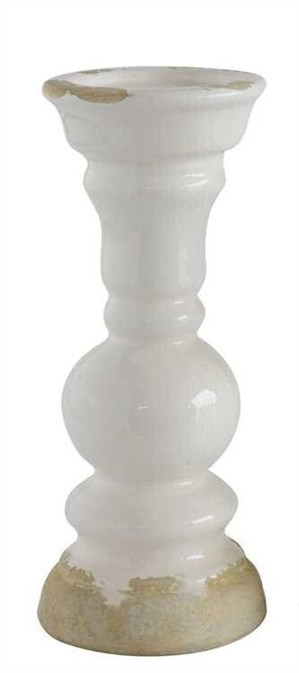 White Stoneware Candle Holder, 12&quot;