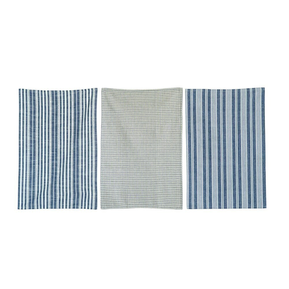 Cotton Tea Towels, Navy Set Of 3