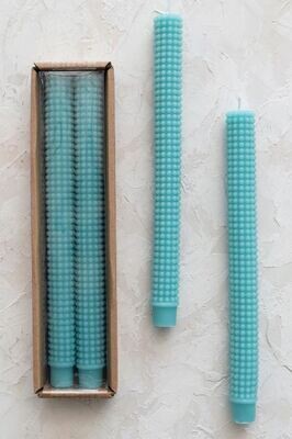 Turquoise Hobnail Taper Candle, Set Of 2