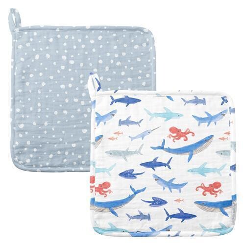 Muslin Washcloth Set Of 2, Shark