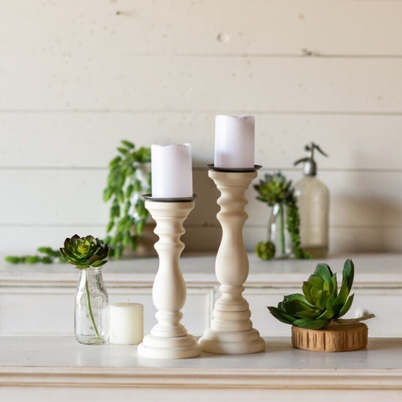 Wood Candle Holder, White, 11.5&quot;