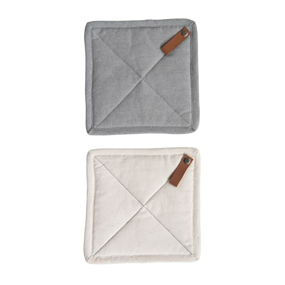 Cotton Pot Holder W/ Leather Loop