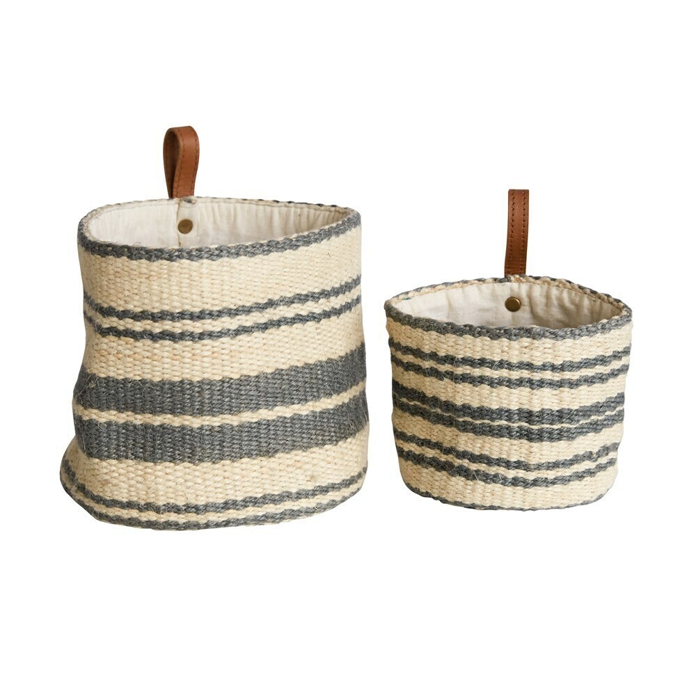Leather Loop Jute Baskets, Set Of 2