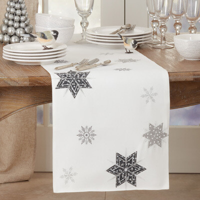 Embroidered Snowflakes Table Runner, 16" X 70"
