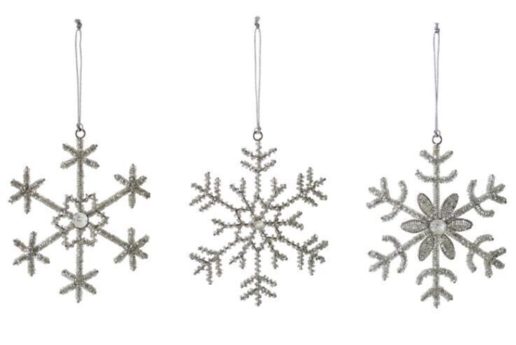 Silver Beaded Snowflake Ornament