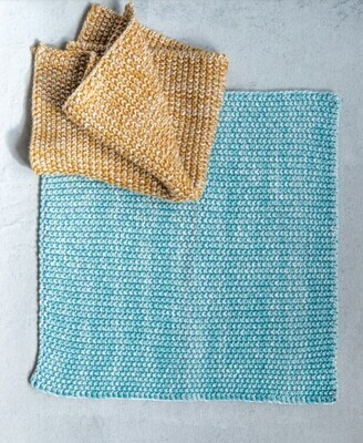 Cotton Knit Dish Cloths, Aqua/Tan