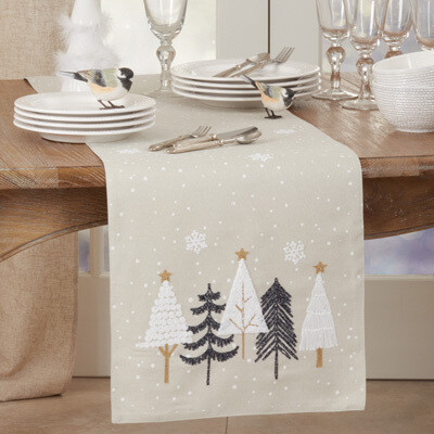 Embroidered Christmas Trees Runner 16&quot; x 70&quot;