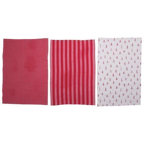 Christmas Tea Towels, Red, Set Of 3
