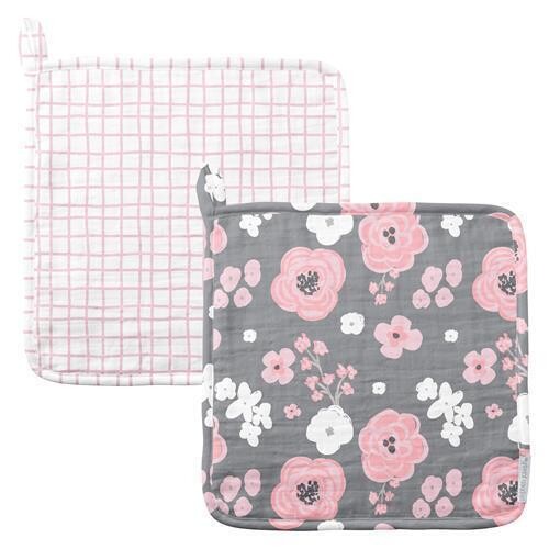 Muslin Washcloth Set Of 2, Charcoal Flower