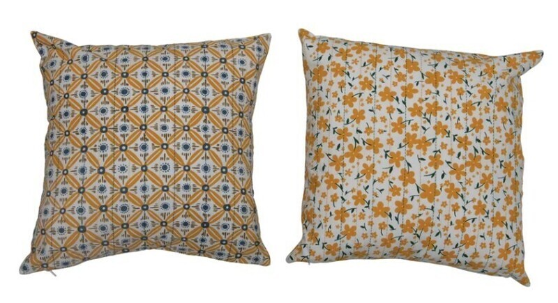 Cotton Floral Pillow W/ Kantha Stitch, 18&quot;