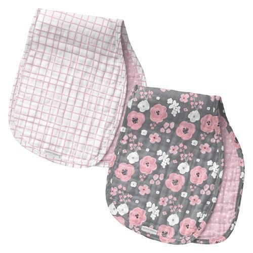 Muslin Burp Cloth Set Of 2, Charcoal Flower