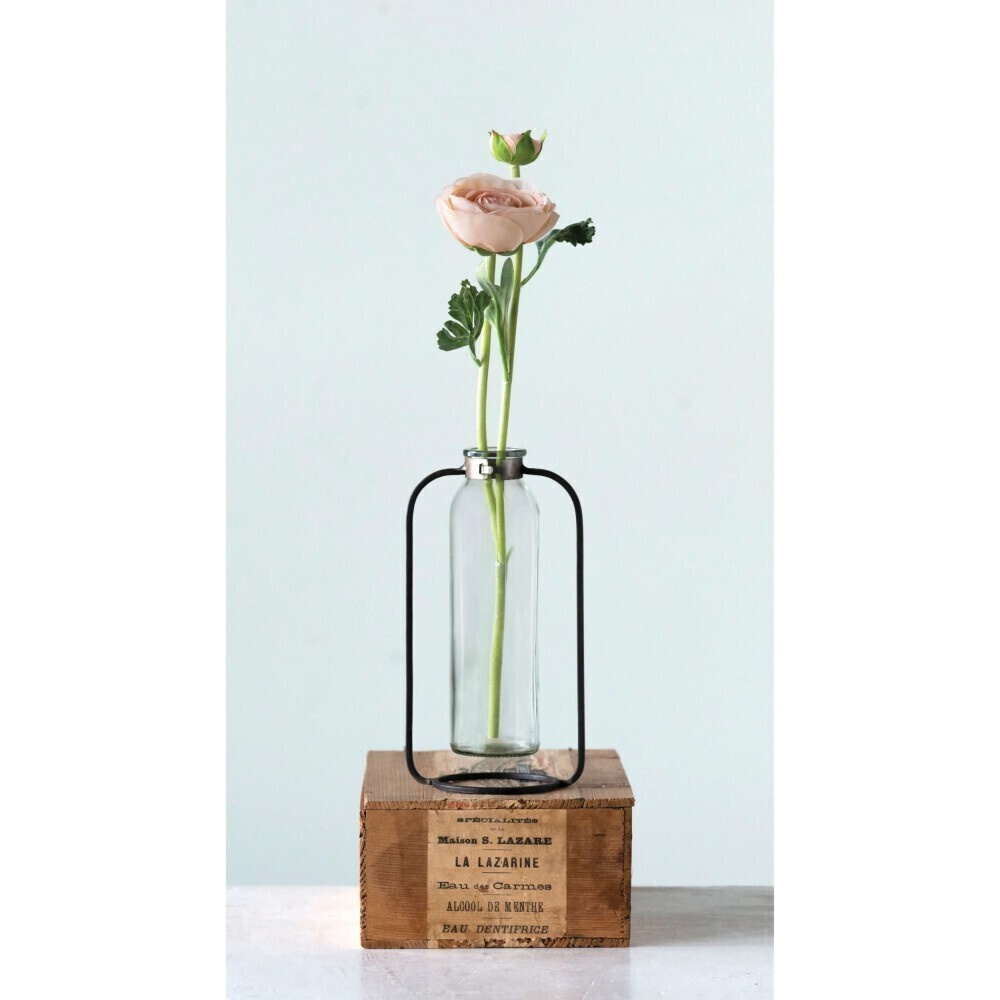 Glass Vase In Metal Stand