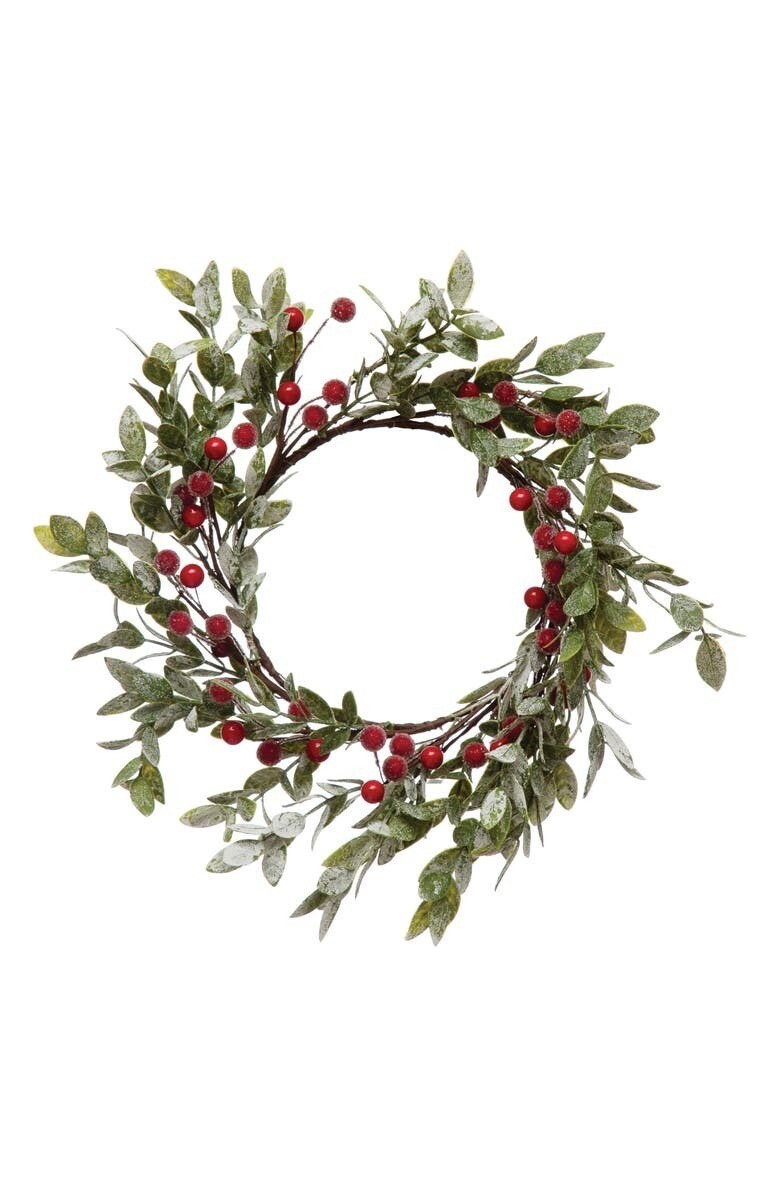 Frosted Faux Leaf And Berry Wreath, 12"