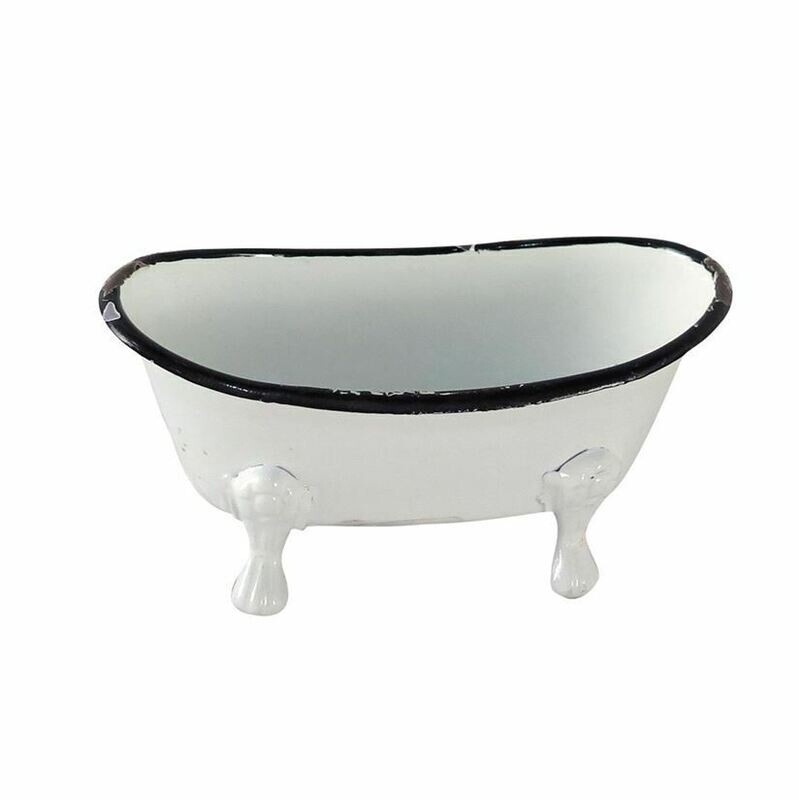 Bathtub Soap Dish, Black &amp; White Distressed