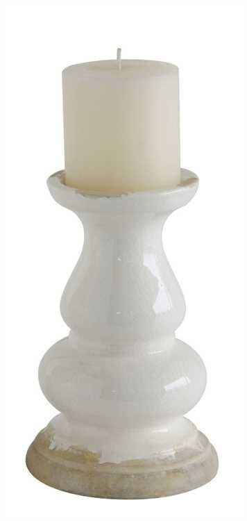 White Stoneware Candle Holder, 8&quot;