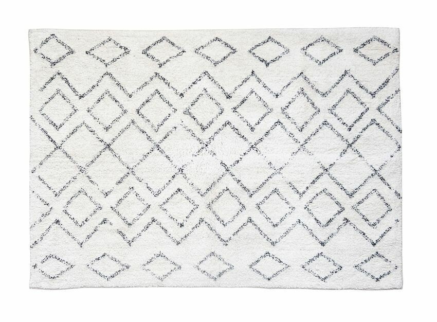 Diamond Cotton Shag Rug Cream &amp; Black 4x6