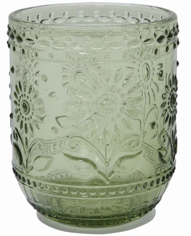 Embossed Drinking Glass, Avocado 12oz