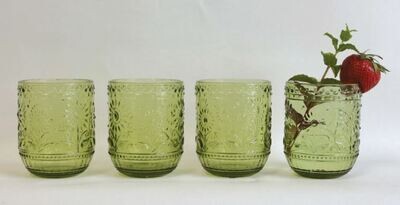 Embossed Drinking Glass, Avocado 12oz