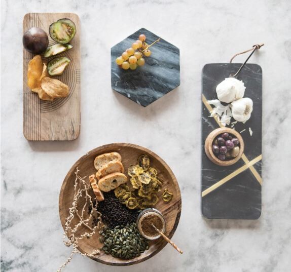Black Marble &amp; Brass Cheese Board, 16"