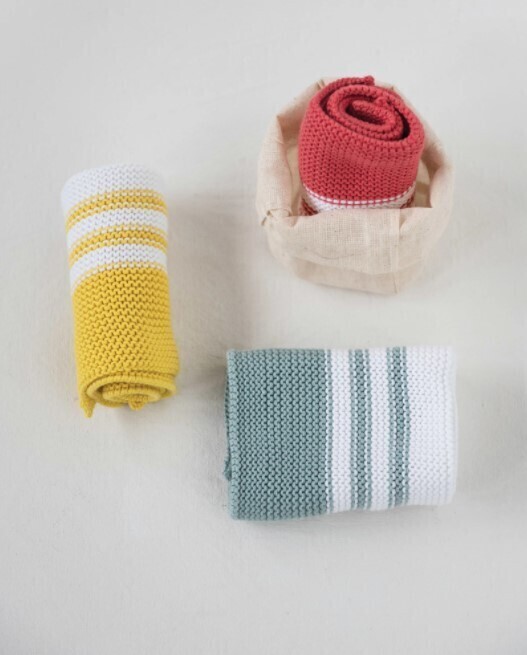 Striped Cotton Knit Dish Cloths, Set Of 3