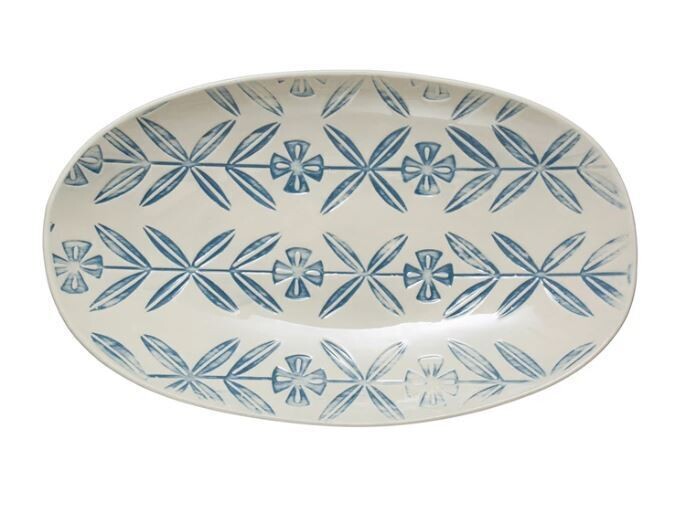 Blue Hand Stamped Serving Dish