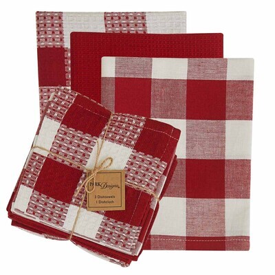 Wicklow Red Check Dishtowel/Cloth Set