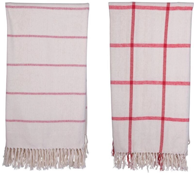 Brushed Cotton Throw Red &amp; Ivory