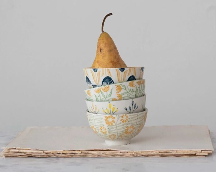 Flower Print Stoneware Bowl