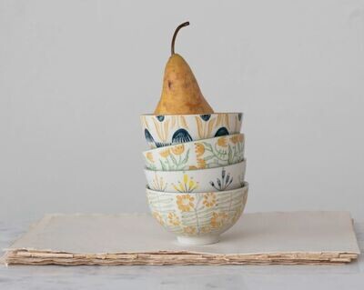 Flower Print Stoneware Bowl