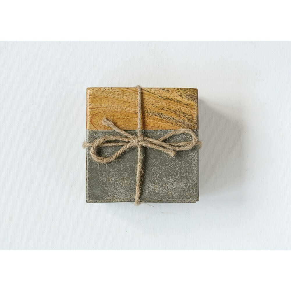 Cement &amp; Wood Coasters, Set Of 4