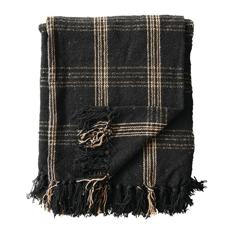 Daphne Cotton Blend Plaid Throw Black
