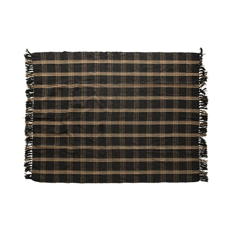 Daphne Cotton Blend Plaid Throw Black