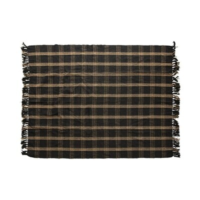 Daphne Cotton Blend Plaid Throw Black