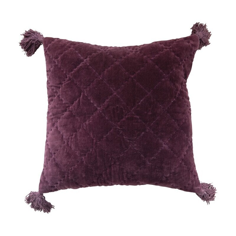 Vivian Cotton Velvet Pillow W/ Tassels, Wine 20&quot;